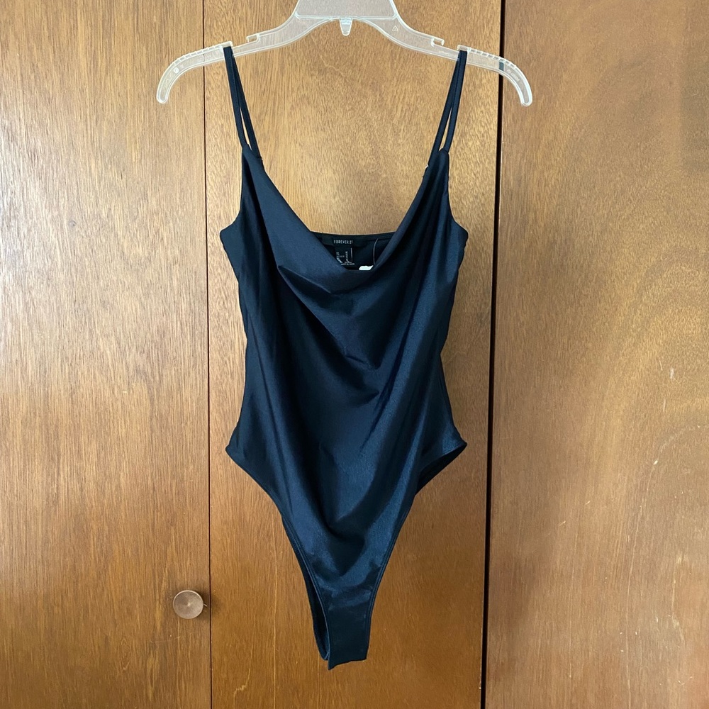 NWT Forever 21 Black Shimmer Stretch Bodysuit Size M
